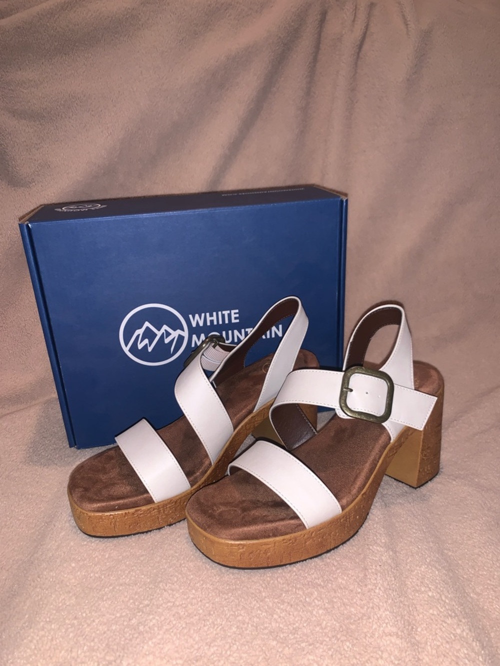White Mountain Barb Heel Cream Faux Leather